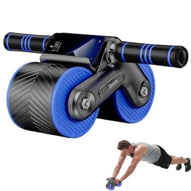 Roysmart Automatischem Bauchtrainer Roller, Ab Roller für Core Trainer, Fitnessgeräte für Zuhause, Ab Bauchroller mit Handyhalter und Rückholfeder,Perfekte Wahl für Fitnessübungen auf Reisen zu Hause