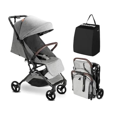 MAMAZING Baby Reise Buggy Kinderwagen für 6M-4 Jahre bis 15kg,Handgepäck Geeignet Klein zusammenklappbar Buggy Flugzeug mit Einhändig faltbares Design, leicht & kompakt (5,26kg) aus Kohlefaser-Grau