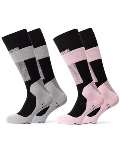 Occulto Herren & Damen Kompressions Skisocken 2er Pack (Model: Taylor) Grau Pink 39-42