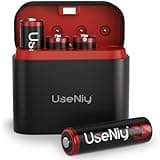 UseNiy Lithium AA Akku mit Ladegerät, wiederaufladbare AA Batterien 4 stück, 3600mWh hohe Kapazität 1.5V AA Batterien, langlebige Lithium Mignon AA Batterien mit integrierter Ladung-Aufbewahrung Box