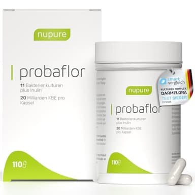 Nupure® Probaflor mit 345 Mrd KBE/g*, 110 Kapseln mit 11 Spezielle Bakterienstämme, Mit Inulin und Lactobacillus salivarius SP2, Besser geschützt dank Spezialdose, Vegan