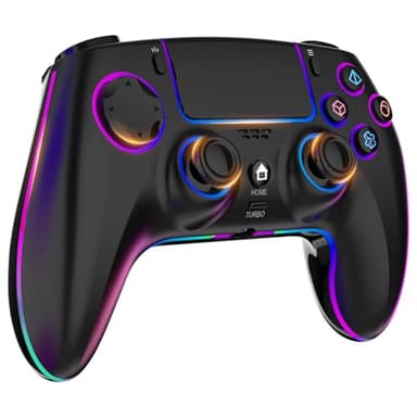 MYSTILUCK Wireless Controller für PS-4/PS-3/Pro/PC/MAC/iOS/Android/Steam Deck, Gamepad mit 7 Farben RGB Beleuchtung/Hall Effect Joystick/Dual Vibration/Turbo/Touchpad/Kopfhörerbuchse/1500 mAh Akku