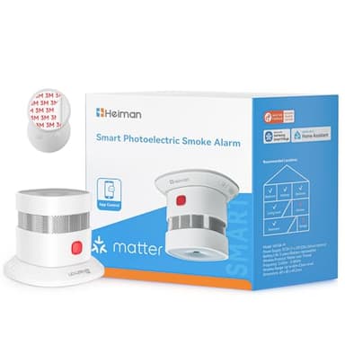 Heiman Rauchmelder Matter Over Thread mit Magnetbefestigung, 5 Jahre wechselbare Batterie, EN 14604, 85 dB, für Apple Home, SmartThings & Home Assistant, Hub Erforderlich, HS1SA-M