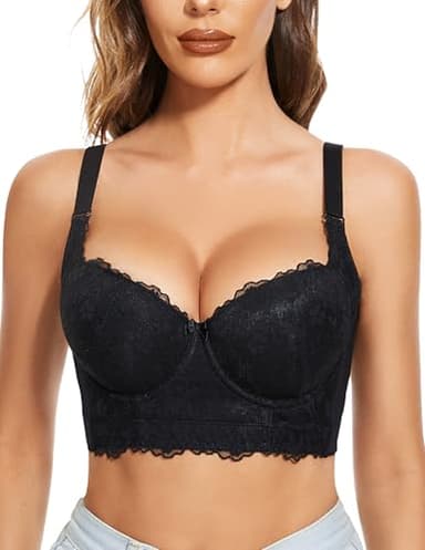 FallSweet Push Up Spitzen BH Damen Mit Bügel Grosse Grössen Bra Longline (Schwarz, 100E)