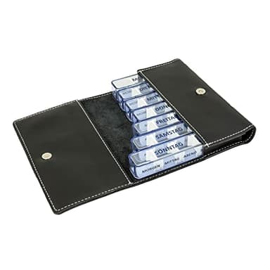 Medidos – Wöchentlicher Tabletten-Organizer von Kibodan | 7-Tage-Medikamenten- & Vitaminbox – Eine Box pro Tag | Reisegeeignet, BPA-frei, leicht zu öffnen, mit 4 verstellbaren Fächern (Schwarz)