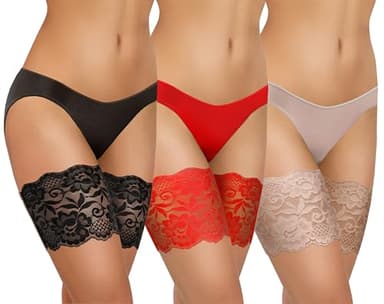 sesto senso 3 Paar Oberschenkelbänder Spitze Sexy Elastische Anti-reibung Silikonstreifen Mix RBS Rot Schwarz Sabia 60-65 M