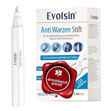 Evolsin – Anti Warzen Stift gegen Dornwarzen & gewöhnliche Warzen an Füßen, Händen, Körper, Armen & Beinen – Warzenstift präzise, (3 ml Warzenmittel), 1.0 stück, 30.0 grams, Anzahl Der Artikel 1