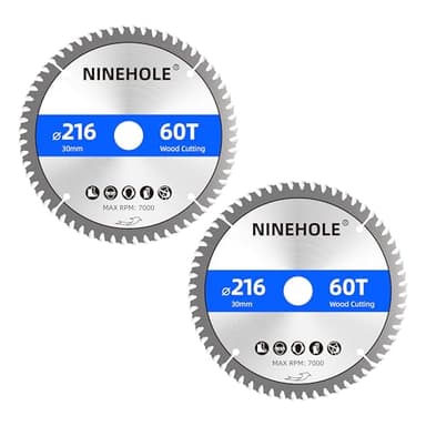 2Stück 216mm Sägeblatt Kreissägeblatt für Holz, Sperrholz, Laminat, Trockenbau, Kunststoff, Plastik (2pcs x 216x30mm + 60T)