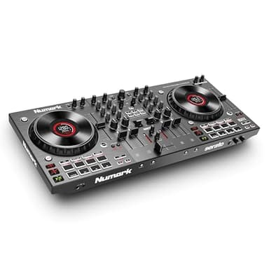Numark NS4FX 4-Kanal DJ Controller Pult, Touch-Jogwheels mit Display, Pads und Effekten, Booth- und Main-Ausgänge, Serato DJ Lite Enthalten
