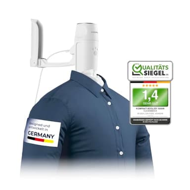 CLEANmaxx automatischer Hemdenbügler PRO KOMPAKT | handlich & platzsparend, ersetzt Bügeleisen & Dampfglätter | Bügelgerät mit Bügelpuppe zum Anhängen an die Tür | für Hemden & Co, weiß