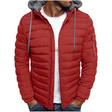 Generisch Winterjacke Herren Steppjacke Winter Puffer Jacke Warm Daunenjacke Lässig Kapuzenjacke Outdoor Jacken Männer Einfarbig Wintermantel Daunenmantel Komfort Herren-jacken Rot L
