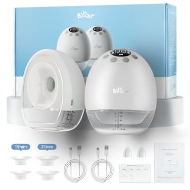 Bear Milchpumpe Elektrisch FreihäNdig Tragbare, 4 Modi & 9 Stufen Mit Auslaufsicherer Flansch, Brustpumpen HäNde Frei Stillpumpen Tragbar, Leise & Leicht FüR Unterwegs, 2 StüCk