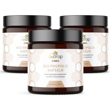 bedrop Propolis Kapseln aus Extrakt aus reinem Bio-Qualität 3x 60 Kapseln (180 Kapseln), reich an Polyphenole & Flavonoide | Imker-Qualität, 1 Kapsel = 800 mg purem Propolis