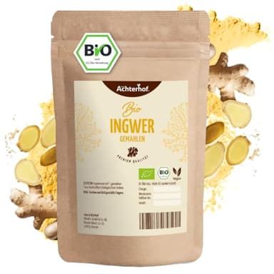 Bio Ingwerpulver (250g) | Ingwer gemahlen | Ingwerwurzel gemahlen perfekt fuer Ingwertee Ingwertinktur Ingwerwasser oder zum Kochen