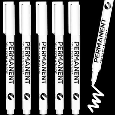 SEPVEL Acrylstifte weiß, 5-Stück Lackstift Weiß Wasserfest und Schnell Trocknender Permanent Marker für Steine, Felsmalerei, Keramik, Glas, Holz, Stoff, Metall, Leinwand, Reifenstift