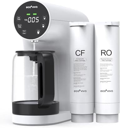 Ecoviva Auftisch Osmoseanlage, Trinkwasser Umkehrosmoseanlage mit 5-stufige Filtration, Echtzeit-TDS-Monitor, 3:1 Rein zu Abfluss, Mobil Umkehrosmose Wasserfilter Null-Installation WP-RO-200G Weiß