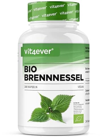 vit4ever Bio Brennnessel - 240 Kapseln - Hochdosiert mit 1000mg je Tagesportion - 10:1 Brennnessel Extrakt in zertifizierter Bio Qualität - Vegan
