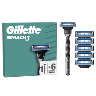 Gillette Mach3 Basis Rasierer für Männer, 1 Gillette Rasierer, 6 Ersatzklingen, Mit Gleitstreifen für ein sanftes Gleiten und NEUER Klingenbeschichtung, für weniger Hautirritation