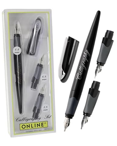 Online Air Kalligraphie Set I Schwarzer Schönschreibfüller mit Kombipatrone & 3 Federn in den Strichstärken 0,8/1,4/1,8mm I Kalligraphie Füller Geschenkset I Standard-Tintenpatronen & Konverter