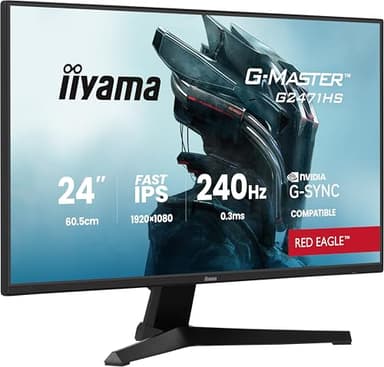 iiyama G-Master Red Eagle G2471HS-B1 60,5cm 23,8" Fast IPS LED Gaming Monitor Full-HD 240Hz HDMI DP 0.3ms G-SYNC schwarz
