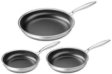 Innerwell Hybrid Edelstahl Profi Pfannenset 20+24+28 cm - Induktion Bratpfanne, Titan-Keramik-Wabenstruktur Antihaftbeschichtung schnelles Aufheizen, Backofenfest, PFOA-frei, für alle Herdarten