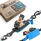 valonic Racoon - 2X 1,8m Automatik Spanngurt mit Haken, gepolstert, 25mm, 300/600Kg, EN-12195-2, mit Ratsche - Spanngurte Automatik, Zurrgurte für Motorrad, Auto, SUP schwarz
