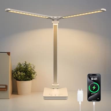 JVURICE Schreibtischlampe LED Dimmbar mit 4000mAh Akku, 5 Farben und 10 Helligkeitsstufen - Kabellose Tischlampe mit USB Anschluss, Touch Steuerung und Timer für Kinder, Büro und Lektüre (Weiß)
