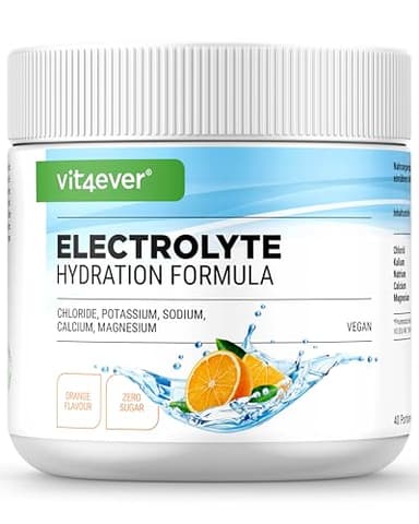 vit4ever Elektrolyte - 200 g (40 Portionen) - Hydration Formel mit Chlorid, Kalium, Natrium, Calcium, Magnesium - Ohne Zucker - Vegan - Orangen Geschmack