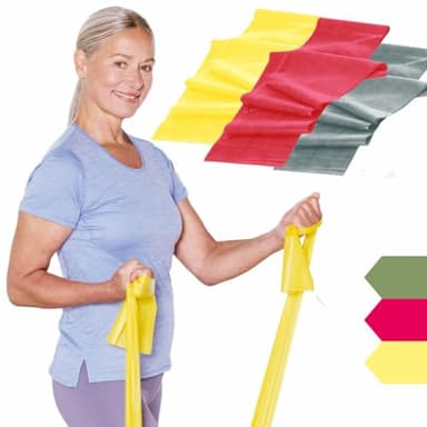 TheraBand 1,50m Set-Bundle | 100% Latexfreies Fitnessband | Gymnastikband | Stretchband für Ganzkörpertraining | Widerstandsband | Training Bands für Zuhause | Fitness Zubehör | (Gelb | Rot | Grün)