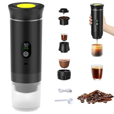 Tragbare Espressomaschine, Elektrisch Beheizte Reisekaffeemaschine, Mini Mobile Kapselmaschine, 3-in-1-Camping-Kaffeemaschine, kompatibel mit gemahlenem Kaffee und Kapseln für Camping, Wandern