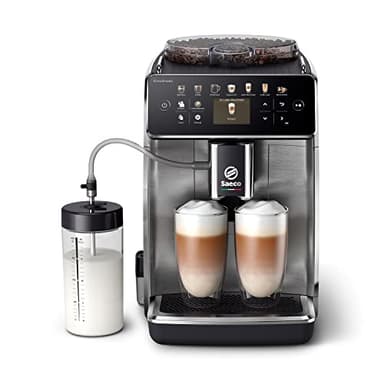 Saeco GranAroma Kaffeevollautomat mit 16 Kaffeespezialitäten, intuitives Farbdisplay, 4 Benutzerprofile, Keramikmahlwerk, ‎Edelstahl-Schwarz (SM6585/00)
