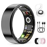 Smart Ring für Herren Damen – AI Fitness Tracker Herzfrequenz, SpO2 & Schlaf Tracking, Keine ABO-Gebühren, IP68 wasserdicht, Fernfotografie, kompatibel iOS & Android (Schwarz, 7)