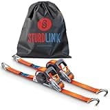 Automatik Spanngurt 35mm 5m mit J Haken 1000kg/2000kg | Set von 2 Spanngurte Selbstaufrollend | Automatischer Spanngurtwickler/Spanngurtaufroller | Zurrgurt für Pkw Anhänger Quad Motorrad EN 12195-2