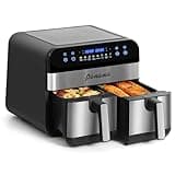 Panana Heißluftfritteuse mit Doppelfach, Friteuse ohne Öl 2x4,5L, 8 Programme, 2400W, Heißluftfritteuse, elektrische Fritteuse mit LED-Touchscreen, Airfryer mit 2 separaten Frittierkörben