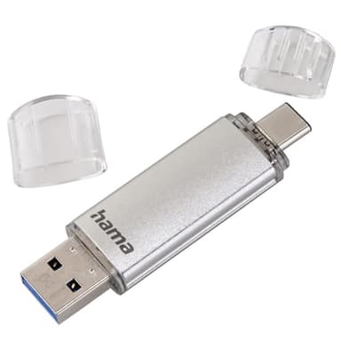 Hama 128GB USB-Speicherstick mit USB 3.0&USB 3.1-Type-C (2-in-1 USB-Stick, z.B.für Android Handy, Tablet, Computer, Notebook, MacBook, OTG, 40MB/s) USB-Typ-C Handy-Stick, Doppel Memory-Stick Silber