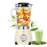 Standmixer Retro mit 1,5L Glasbehälter Zerkleinerer Smoothie Maker Mixer Edelstahlklinge 2 Geschwindigkeiten & Pulsfunktion Edelstahlgehäuse Leistungsstarker Mixer im Vintage Design