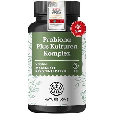 NATURE LOVE® Probiona PLUS - 120 Mrd KBE je Tagesdosis (hochdosiert) - 20 Bakterienstämme + Bio Inulin - 60 magensaftresistente Kapseln - vegan, entwickelt in Deutschland, Markenrohstoff aus Italien