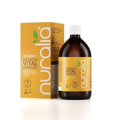 Nuralia Mikronährstoffkonzentrat Vital Komplex+ – Superfood Mikronährstoff Drink mit über 100 natürlichen Inhaltsstoffen, Pflanzenextrakten, Vitaminen & Mineralstoffen – Vegan – Für einen Monat 500 ml