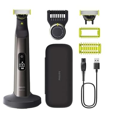 PHILIPS OneBlade Pro 360 Face & Body - elektrischer Rasierer, Trimmer & Bodygroomer, 2x 360 Klingen, Präzisionskamm, 2x Körperaufsätze, Reisetasche, Ladestation, für Gesicht & Körper (QP6652/30)