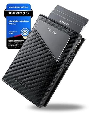 DAPARA Geldbörse Herren | Slim Wallet Herren mit Münzfach & RFID-Schutz | Portmonee Männer | Kartenetui für 12 Karten | Smart Wallet for Men | Karten Geldbeutel | Portemonnaie | Carbon