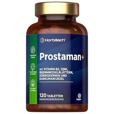 ProstaMan+ Komplex mit Kürbiskernextrakt, Brennnesselblatt und mehr! | Hochdosiert | 120 Vegan Tabletten - 4 Monate Vorrat | von Horbaach