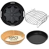 4PCS 19CM Heißluftfritteuse Zubehör - Airfryer Zubehör für Russell Hobbs 4L, Philips 2000-Serie 4,2L (NA229/00), Ninja 5,2L AF160EU, COSORI 3.8L, Grillrost Pizzapfanne Backpapier Silikonform