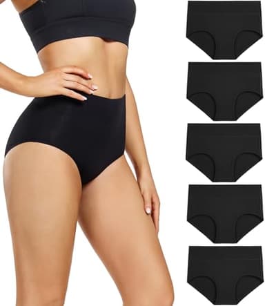 wirarpa Damen Unterhosen Baumwolle Slips Damen Unterwäsche Hohe Taille Taillenslip Weich Frauen 5er Pack Dunkles Schwarz M