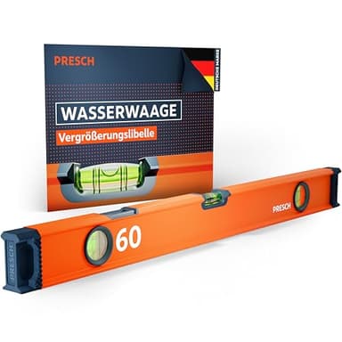 Presch Wasserwaage 60cm - Bruchfeste Weitwinkellibelle inkl. 2% Gefälle-Anzeige - Vertical-View-Funktion dank Sichtfenster - Innovative Anti-Rutsch‑Endkappen & präzisionsgefräste Messfläche