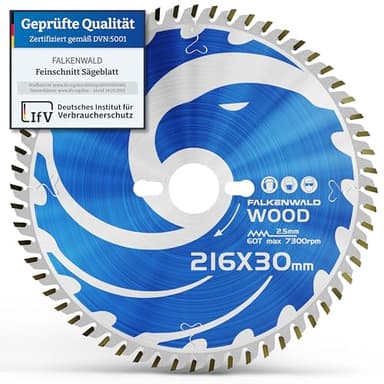 FALKENWALD® Sägeblatt 216x30 mm für Holz, 60 Hartmetallzähne - Kompatibel mit Metabo KGS 216 M, Bosch GCM 8 SDE, PCM 8S Kappsäge - HM Kreissägeblatt 216 x 30 mm - Kreissägeblatt 216x30 mm