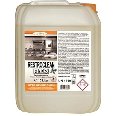 Lorito Restroclean Fettlöser Küche Gastronomie, 10 Liter Konzentrat, Reinigungsmittel für Backofen, Grill, Dunstabzugshauben, Ceranflächen und Küchengeräte