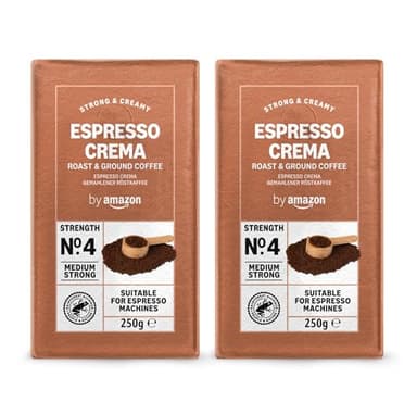 by Amazon Espresso Crema gemahlener Kaffee 500 g (2 x 250 g) - Mittlere Röstung Rainforest Alliance-Zertifizierung (Früher Marke Happy Belly)