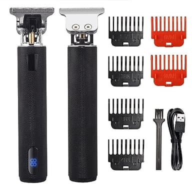 Professioneller Haarschneider, mit 6 Kämmen Bartschneider, elektrischer Trimmrasierer für Herren, Bartschneider mit LED-Anzeige & wiederaufladbarem USB, Konturschneider für Männer/Friseure (Schwarz)
