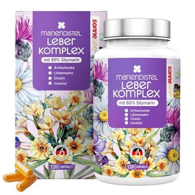 Sonnesee Leber Komplex 8-in-1 Mariendistel 120 Kapseln, Hochdosiert mit 80% Silymarin, Artischocke, Löwenzahn, Inositol Cholin trägt zu einem normalen Fettstoffwechsel bei Vegan