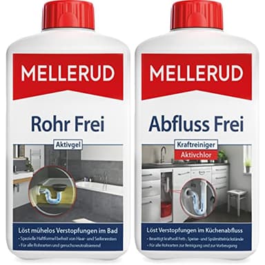 Mellerud Rohr und Abfluss Frei Set – Leistungsstarke Abflussreiniger gegen Verstopfungen und Gerüche in Rohren und Abflüssen – Set mit 2 Produkten